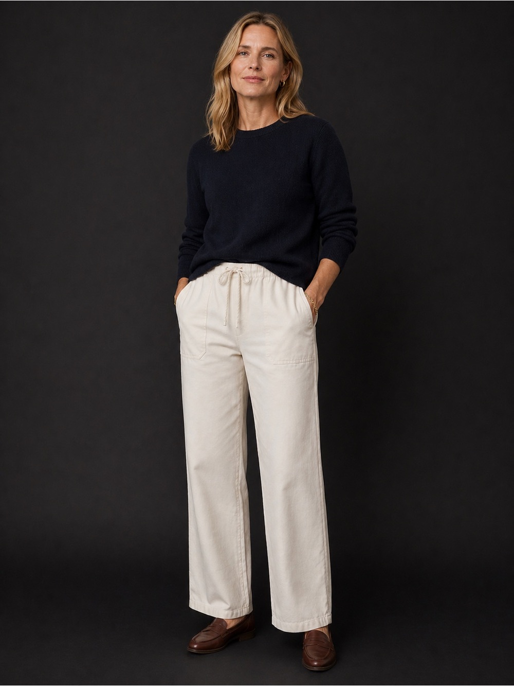 Merona White Linen blend  pants with Wide-Leg, Drawstring, and long length